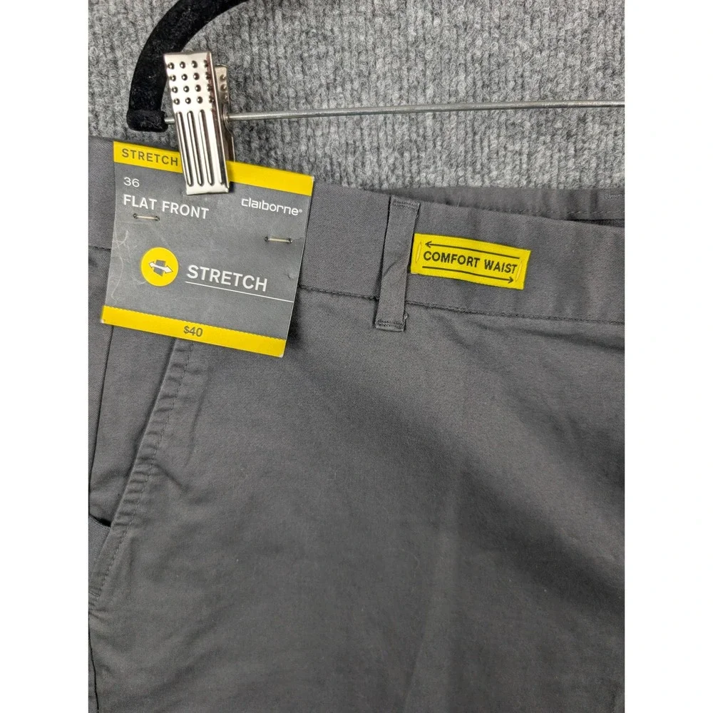 Claiborne Mens Gray Comfort Waist Stretch Flat Front Shorts Size 36 New
